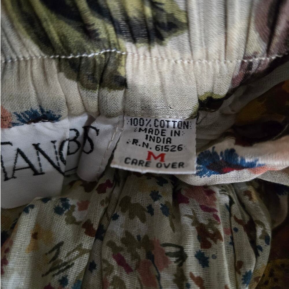 Vintage Tangibles Broomstick Skirt Tan Floral Tier Maxi Gauzy Rayon India Medium - Picture 16 of 16